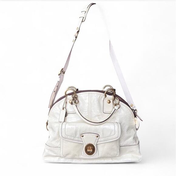 Y2K Coach Legacy Francine Ivory Patent Satchel Shoulder Bag Purse W/ Dust Bag - Picture 2 of 11